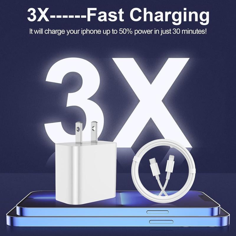 10FT/6FT Super Fast Charging 2-Pack Type-C Wall Charger Block with 2-Pack USB-C to Lightning Cable for Iphone 14/13/12,Airpods Pro, Mobile Smartphone